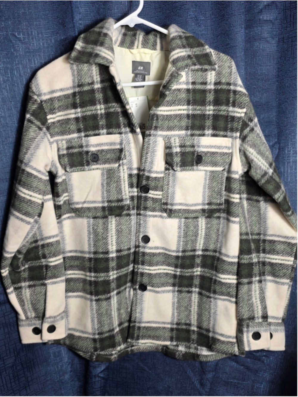 Women's H&M Plaid Shacket Jacket Green White Size XS cottagecore country boho